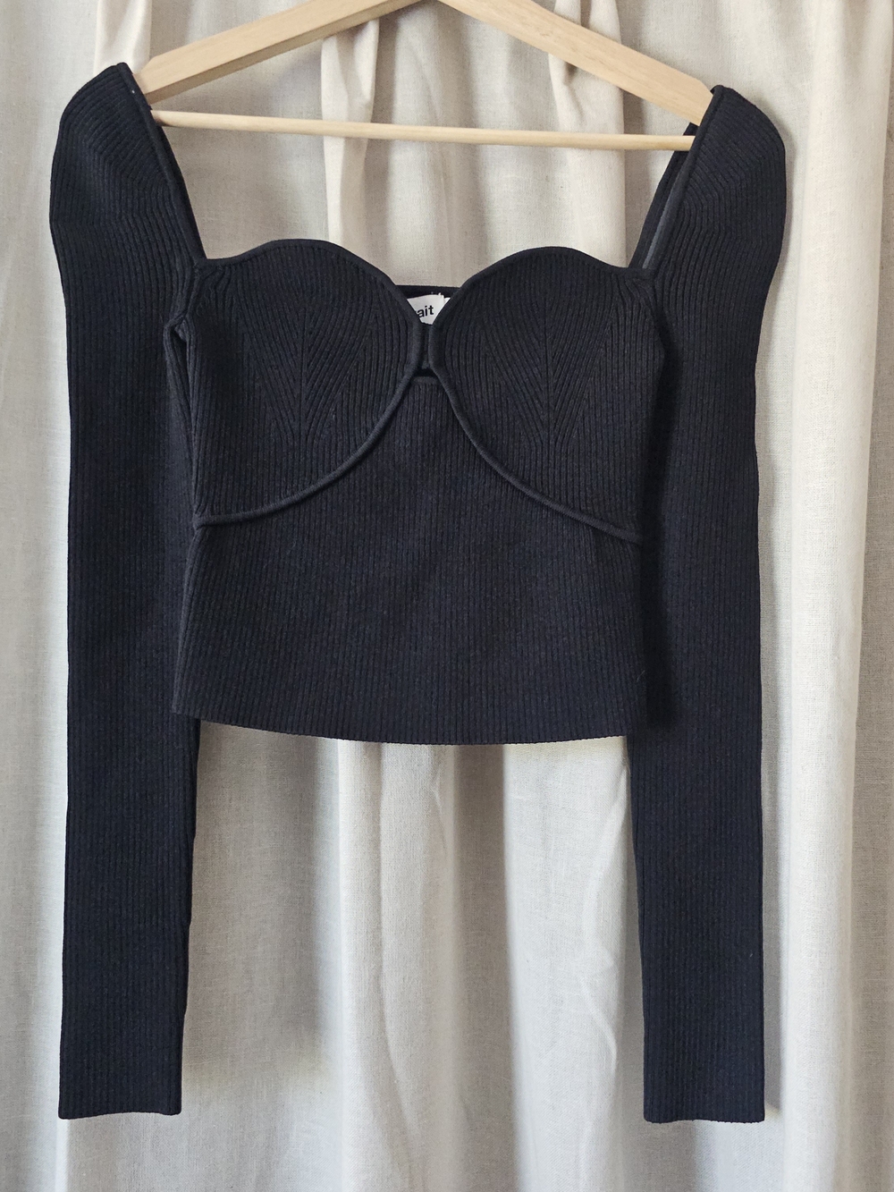 Self-Portrait Black Ribbed Knit Sweetheart Top Size S